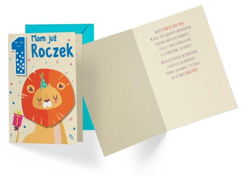 Karnet DK-856 Urodziny 1 (roczek, cyferki, lew)