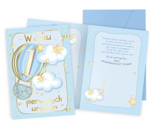 Karnet PR-429 Urodziny 1 (roczek, cyferki, niebieski balon)