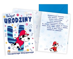 Karnet PR-444 Urodziny 4 (cyferki, pies-strażak)