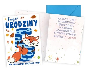 Karnet PR-446 Urodziny 5 (cyferki, lisek)