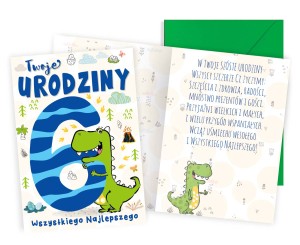 Karnet PR-448 Urodziny 6 (cyferki, dinozaur)