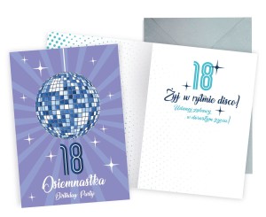 Karnet DKP-007 Urodziny 18 (osiemnastka, cyfry, disco)