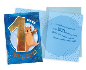 Karnet DKP-031 Urodziny 1 (roczek, cyferki, miś)