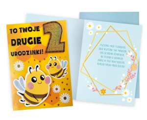 Karnet DKP-034 Urodziny 2 (cyferki, pszczółki)