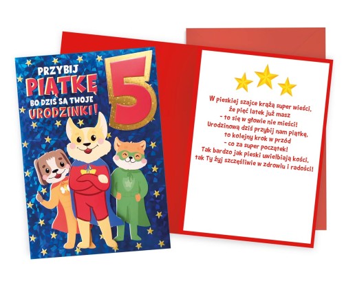 Karnet DKP-039 Urodziny 5 (cyferki, pieski)