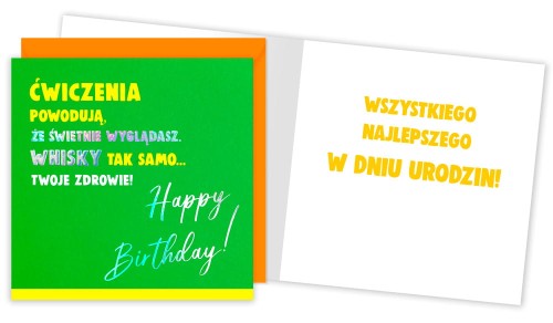 Karnet QR-006 Urodziny (ćwiczenia, whisky, Twoje zdrowie)