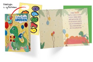 Karnet DKP-048 Urodziny dziecięce (wymienne cyferki, smok)