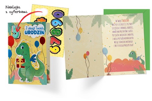 Karnet DKP-048 Urodziny dziecięce (wymienne cyferki, smok)
