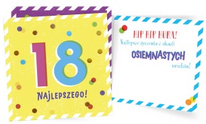 Karnet QR-014 Urodziny 18 (osiemnastka, cyfry, żółta)