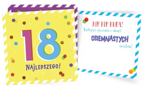 Karnet QR-014 Urodziny 18 (osiemnastka, cyfry, żółta)