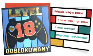 Karnet QR-016 Urodziny 18 (osiemnastka, cyfry, level)
