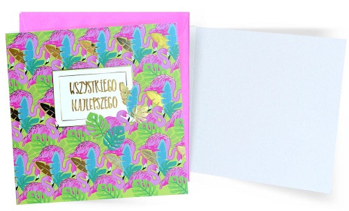 Karnet QR-030 Wszystkiego najlepszego (flamingi, bez tekstu)