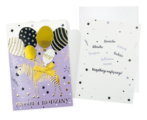 Karnet DK-1016 Urodziny (zebra, balony)