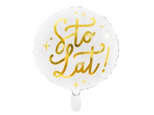 Balon foliowy Sto lat!, 35cm, biały (1 op. / 1 szt.)