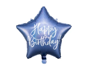 Balon foliowy Happy Birthday, 40cm, granat (1 op. / 1 szt.)