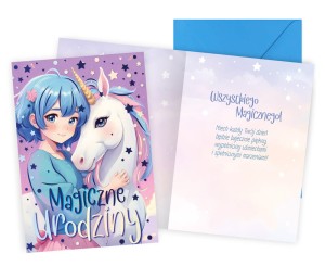 Karnet PR-562 Urodziny (anime, dziewczęce, jednorożec)