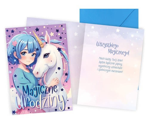 Karnet PR-562 Urodziny (anime, dziewczęce, jednorożec)