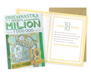 Karnet DK-1289 Urodziny 18 (cyfry, osiemnastka, banknot)