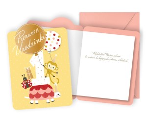 Karnet DK-1199 Urodziny 1 (roczek, cyferki, małpka, żółw)