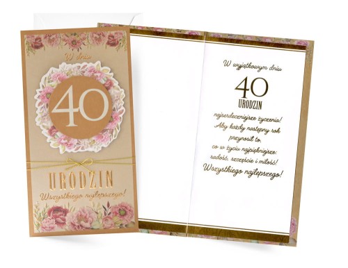 Karnet PM-415 Urodziny 40 (cyfry, kraft)
