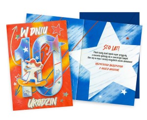 Karnet DK-1257 Urodziny 10 (chłopiec, cyferki, piesek na deskorolce)