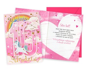 Karnet DK-1258 Urodziny 10 (dziewczynka, cyferki, kucyk)