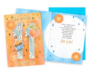 Karnet DK-1260 Urodziny 11 (dziewczynka, cyferki, pomarańcze)