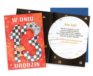 Karnet DK-1263 Urodziny 13 (chłopiec, cyferki, gry)