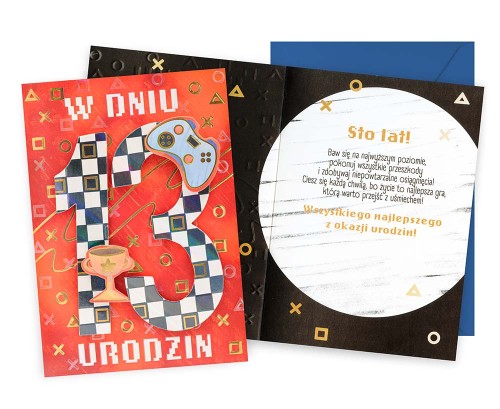 Karnet DK-1263 Urodziny 13 (chłopiec, cyferki, gry)