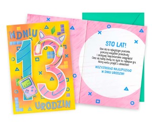 Karnet DK-1264 Urodziny 13 (dziewczynka, cyferki, gry)