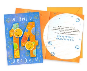 Karnet DK-1265 Urodziny 14 (cyferki, emotki)