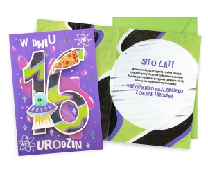 Karnet DK-1269 Urodziny 16 (cyferki, ufo)