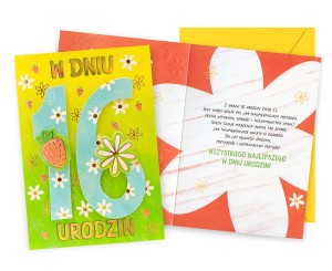 Karnet DK-1270 Urodziny 16 (dziewczyna, cyferki, truskawka)