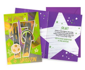 Karnet DK-1271 Urodziny 17 (chłopak, cyferki, piłka, słuchawki)