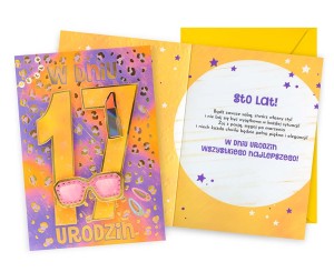 Karnet DK-1272 Urodziny 17 (dziewczyna, cyferki, szminka, okulary)