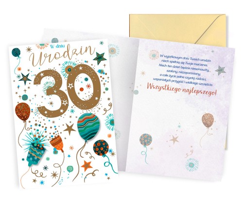 Karnet DK-1394 Urodziny 30 (balony, cyfry)