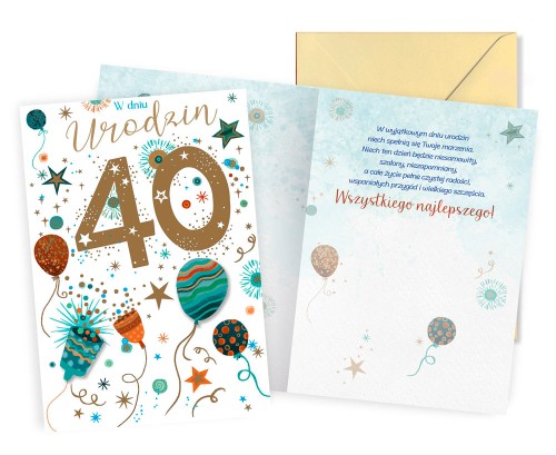 Karnet DK-1395 Urodziny 40 (balony, cyfry)