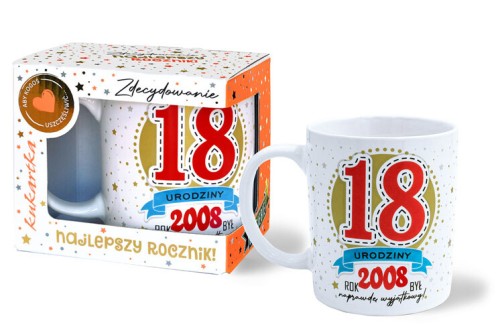 Kubek Premium Q 1069 Urodziny 18 (czerwona, cyfry, roczniki)