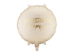 Balon foliowy pastylka Happy Birthday, 35x35 cm, kremowy