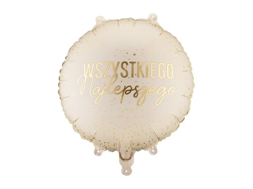 Balon foliowy pastylka Happy Birthday, 35x35 cm, kremowy