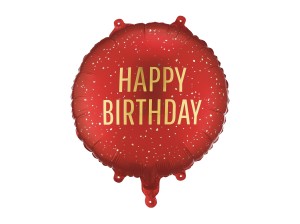 Balon foliowy pastylka Happy Birthday, 35x35 cm, ciemny czerwony