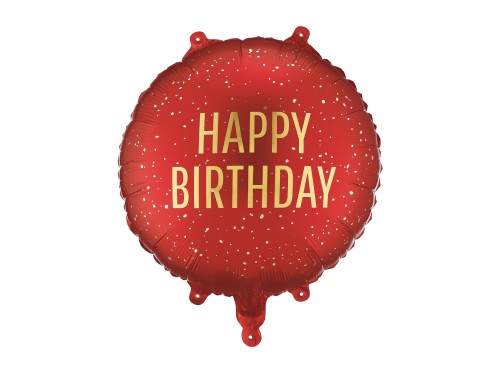Balon foliowy pastylka Happy Birthday, 35x35 cm, ciemny czerwony