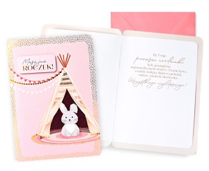 Karnet DK-1437 Urodziny 1 (roczek,różowe)