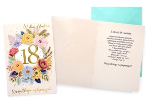 Karnet DK-1373 Urodziny 18 (cyfry, osiemnastka, damskie)