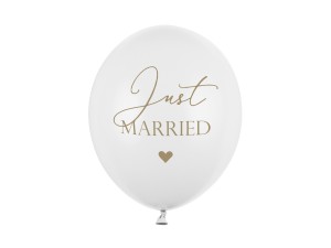 Balony 30cm, Just Married, P. Pure White: 1op./6szt