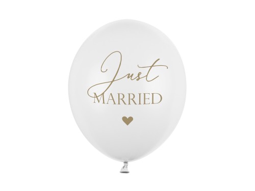 Balony 30cm, Just Married, P. Pure White: 1op./6szt