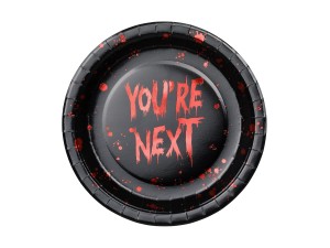 Talerzyki papierowe You're next, 23 cm, czarno-czerwony: 1op./6szt